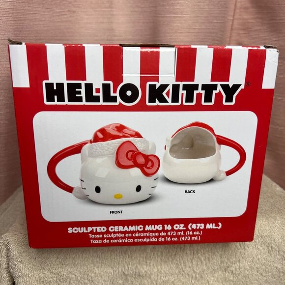 Hello Kitty Sculpted Ceramic Mug 16 Oz Christmas Holiday Design Gift Boxed NWB - Picture 1 of 9